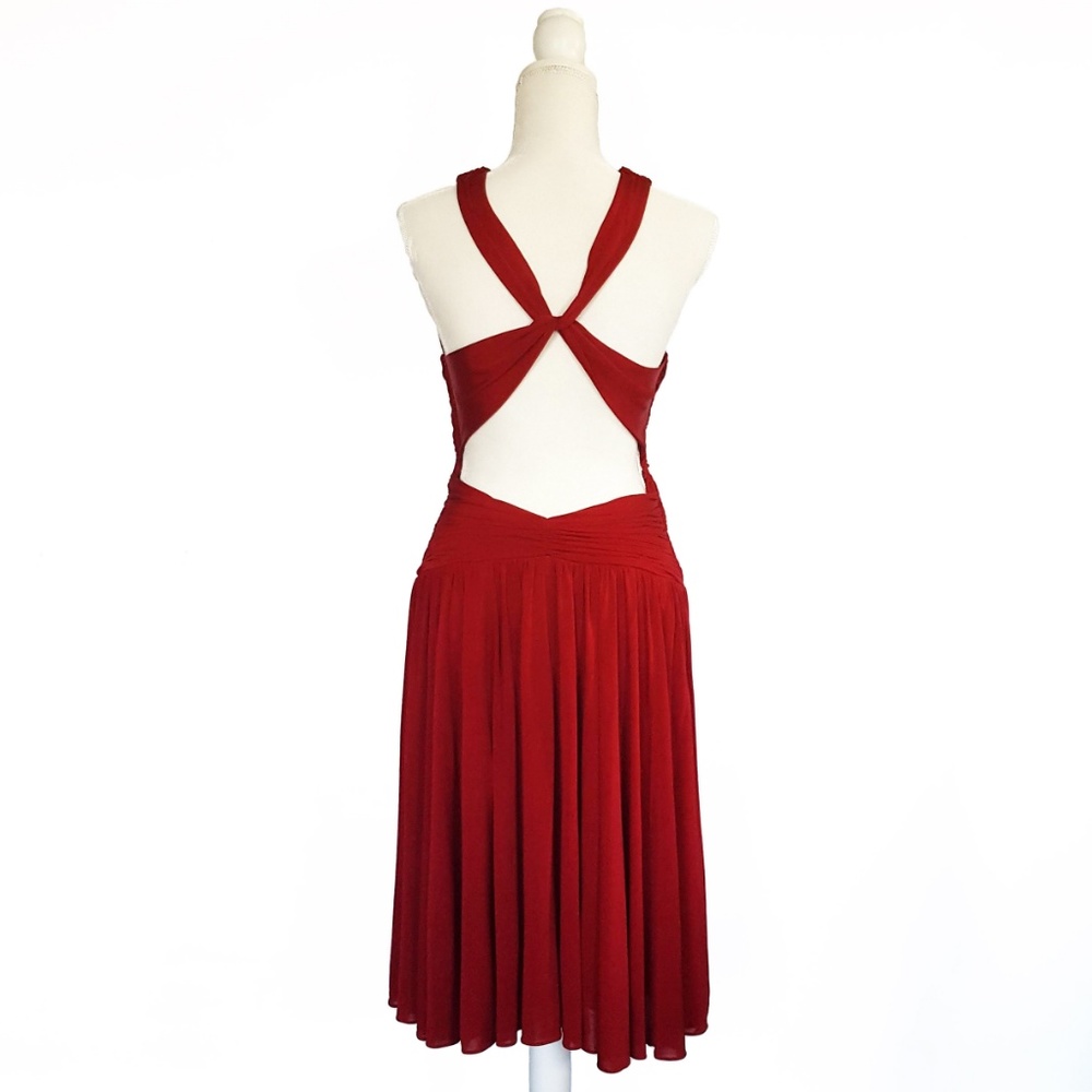 BCBGMaxAzria Backless Midi Stretch Ruched Dress L - Picture 4 of 8